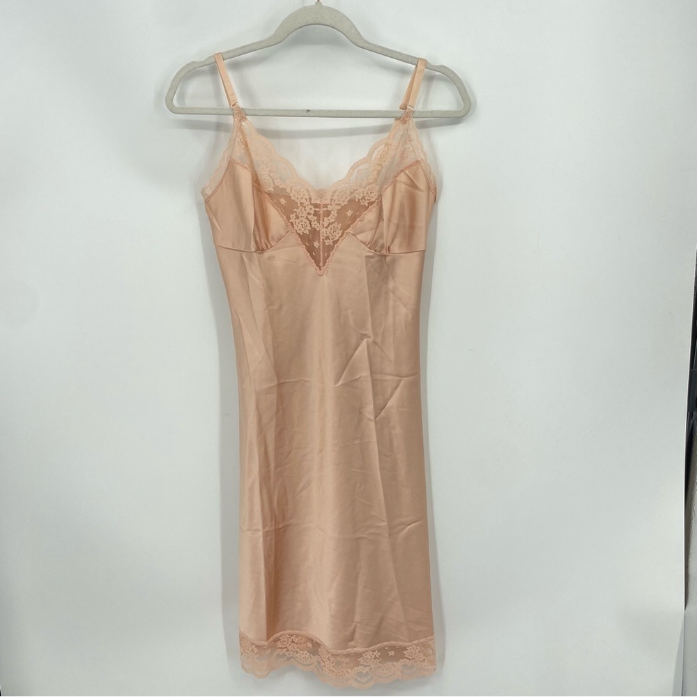Vintage Kayser Pink Polyester & Lace Adjustable Straps Slip Dress Sz 36 12740